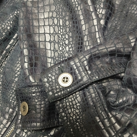 Ruby Rd. Navy Dark Blue Snakeskin Crocodile Print Jacket Size 12 Fall Blazer - Picture 3 of 8